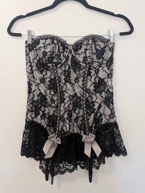 Black Lace Corset Garter Top + Underwear, Size 34, NWOT